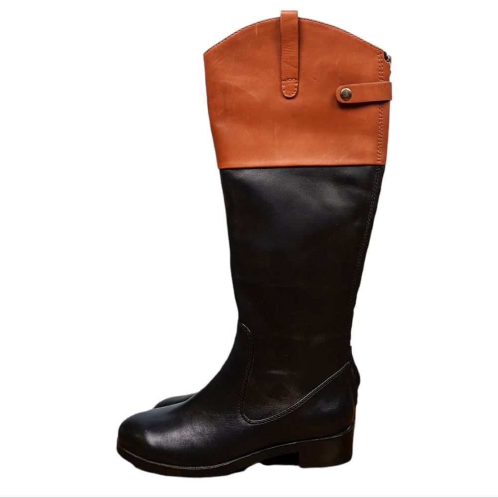 Halston Heritage Barbara Black and Cognac Leather Tall Riding Boots Size 6